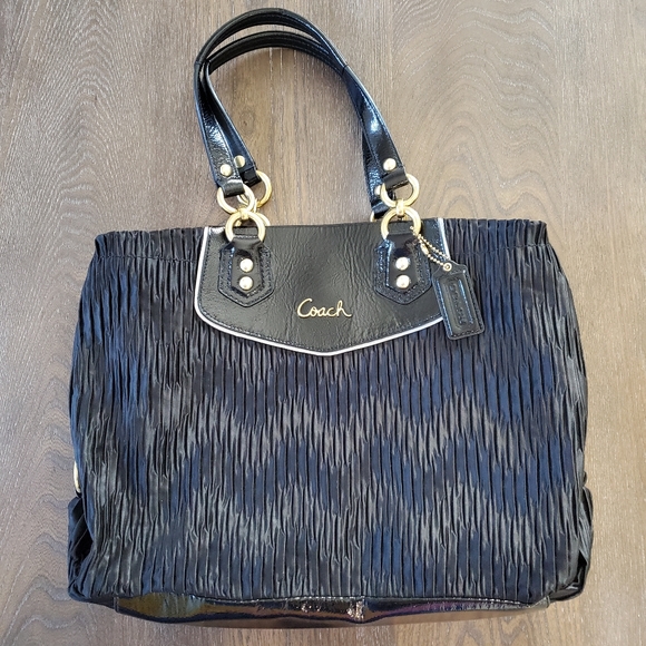 VINTAGE COACH, Ashley Gathered Satin Carryall Tote. BLACK, - Picture 1 of 15